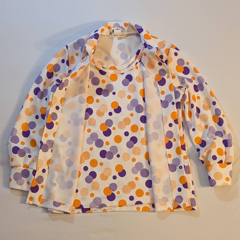 Vintage 70s TBK Mod Geometric Twin Set - Purple & Orange Bubble Print - M